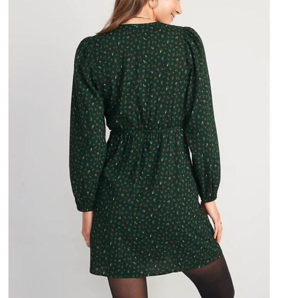 NWOT Old Navy Puff-Sleeve Mini Wrap Dress | Small Petite - Picture 2 of 3